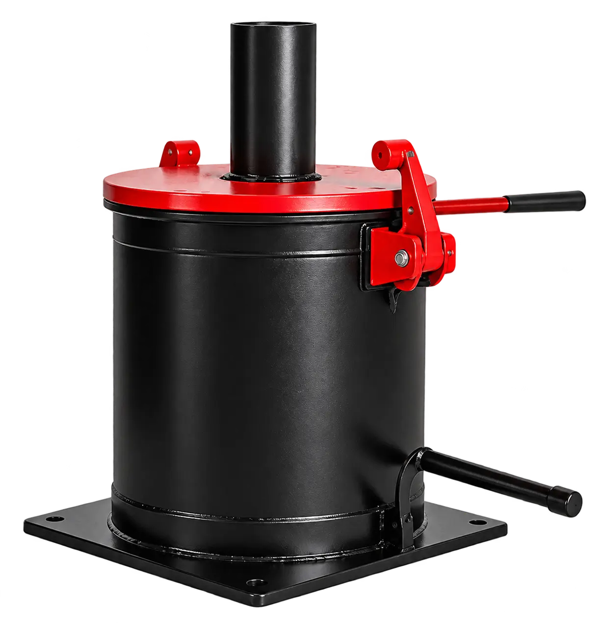 Reactor Proplanta: cilindro metálico negro con tapa roja, tubo de salida superior, palanca de cierre y base cuadrada para anclaje